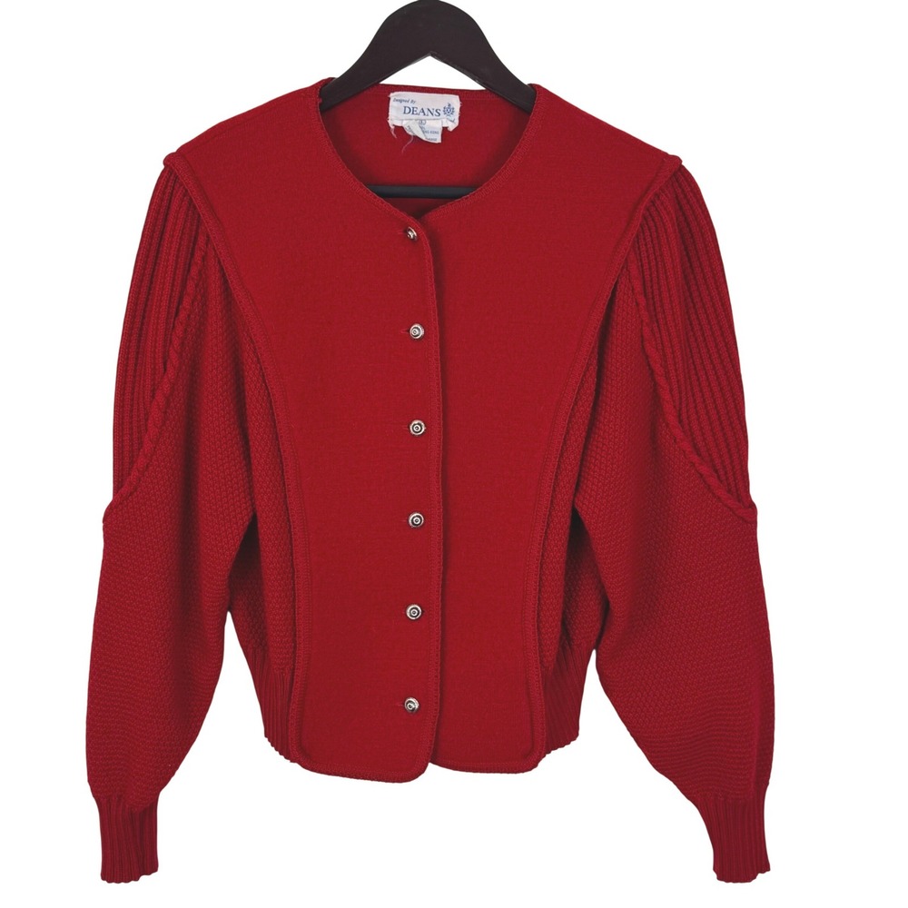 Vintage 1980s Preppy Red Wool Cardigan Sweater Sailor Collar Women's Large